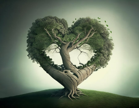 Heart shaped green tree, AI generatedの素材