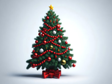 Beautiful Christmas tree decorated with Christmas balls, AI generatedの素材
