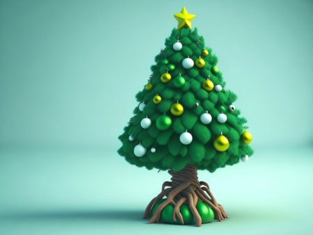 cute Cartoon green Christmas tree, AI generatedの素材