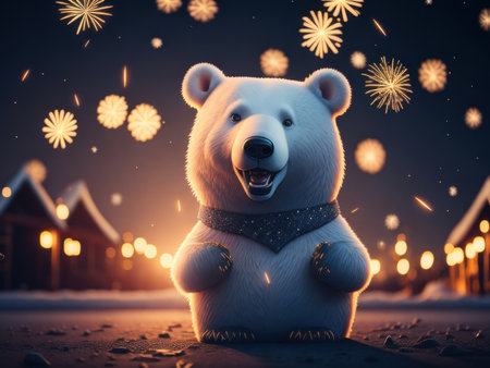 Cute Polar bear at a New Years celebration, AI generatedの素材