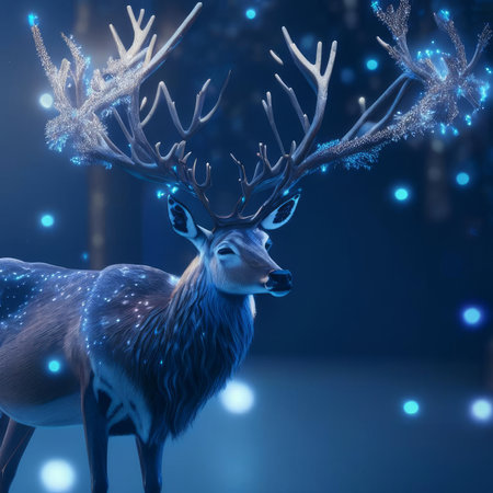 magic festive reindeer covered in glowing garland, AI Generatedの素材