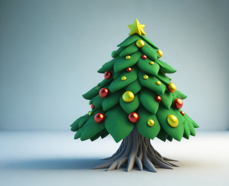cute Cartoon green Christmas tree, AI generatedの素材