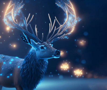 magic festive reindeer covered in glowing garland, AI Generatedの素材