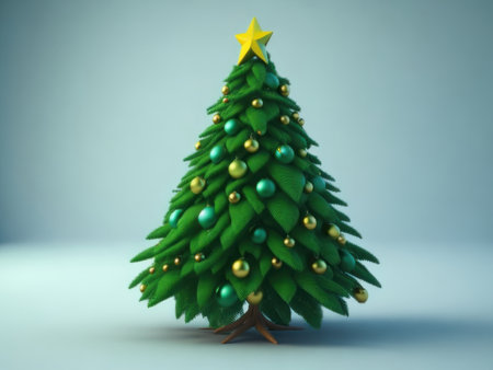 cute Cartoon green Christmas tree, AI generatedの素材