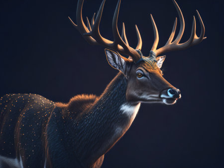 deer with antlers on dark background, AI generatedの素材