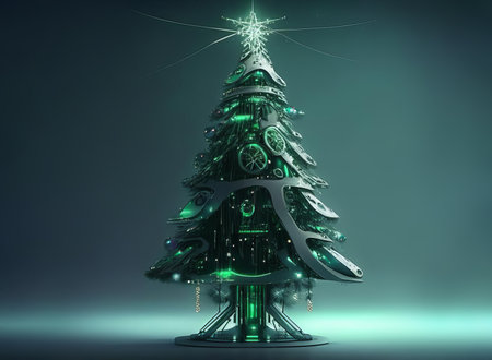 cyberpunk futuristic Christmas tree, AI generatedの素材
