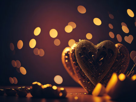 abstract festive bokeh background with hearts, AI generatedの素材