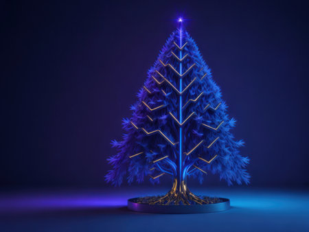Glowing digital futuristic Christmas tree, AI Generatedの素材