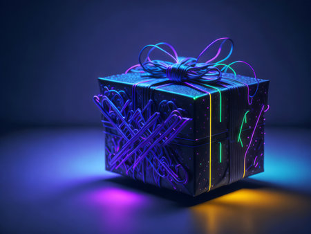 Magic neon light Cyberpunk gift box, AI generatedの素材