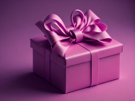 Pink glittering gift box on pink bokeh background, AI Generatedの素材
