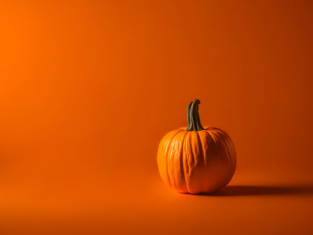 minimalist orange Pumpkin on orange backgrounds, Halloween design concept, AI Generatedの素材