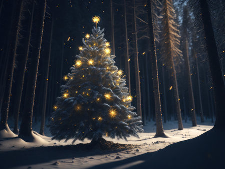 shining with golden lights Christmas tree. Generative AIの素材