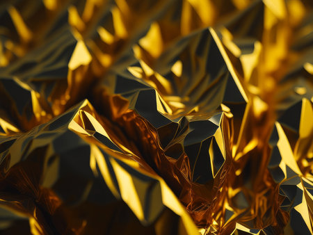 Shiny golden yellow crumpled metallic foil texture, AI Generatedの素材
