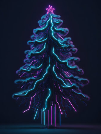 Glowing digital futuristic Christmas tree, AI Generatedの素材