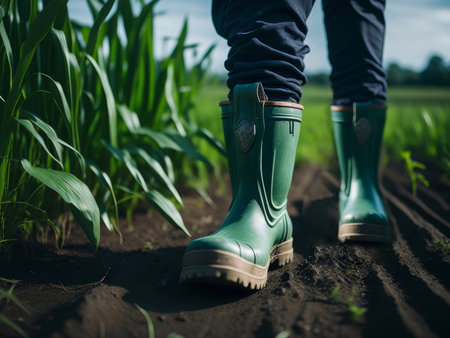 Farmers feet in rubber boots, AI generatedの素材