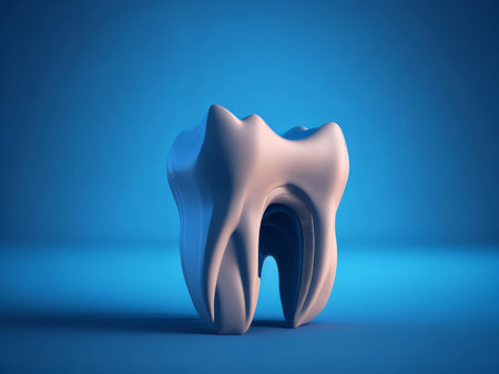 Dental white tooth implant on blue background. AI generatedの素材
