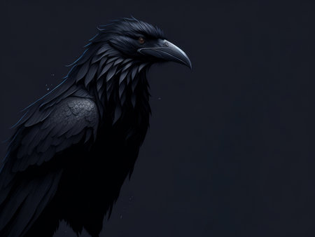 Watercolor Ink drawing of a raven, AI generatedの素材