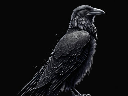 Watercolor Ink drawing of a raven, AI generatedの素材