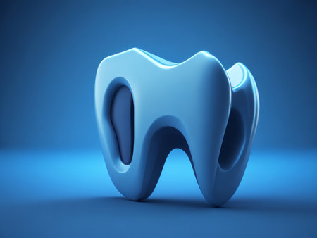 Tooth on blue background 3D illustration, AI generatedの素材
