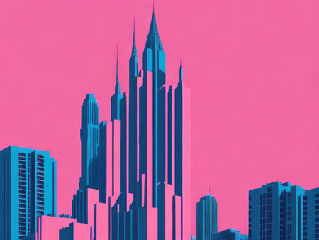 Skyscraper in pastel colors on pink background, AI generatedの素材
