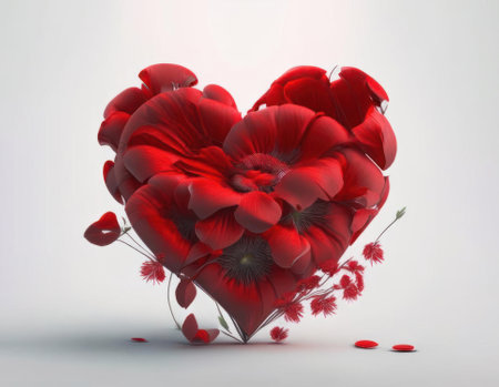 red heart with flowers, AI generatedの素材