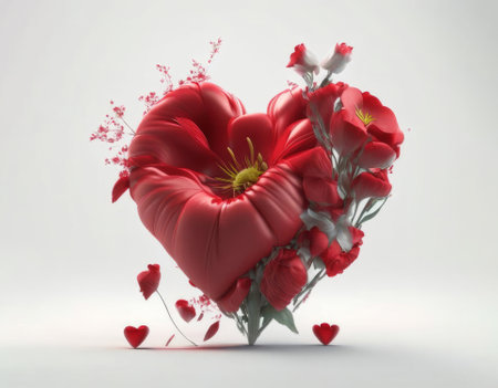 red heart with flowers, AI generatedの素材