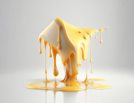Melting piece of cheese isolated on white, AI generatedの素材