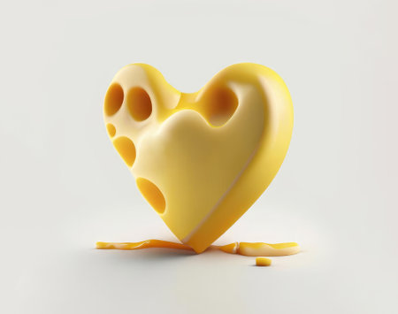 Cheese in shape of heart isolated on white background, AI generatedの素材