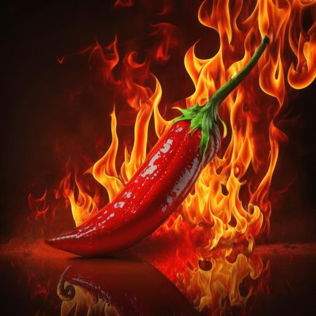 Red hot chili pepper on fire, AI generatedの素材
