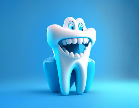 Tooth 3d cartoon smiling character, AI generatedの素材