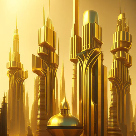 Golden skyscrapers in golden city, AI generatedの素材