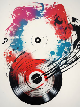 Colorful music background with retro grunge vinyl record, AI generatedの素材