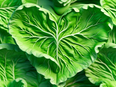 Heart shape made with green cabbage leaves vegetable, AI generatedの素材