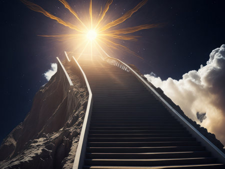 Ascending stairs to the sun and God, AI generatedの素材