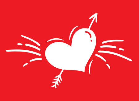 Hand drawn doddle heart with arrow isolated on white background. Vector illustrationのイラスト素材