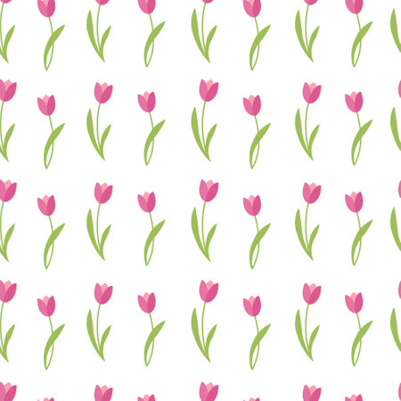 Pink tulips Seamless Vector pattern on white backgroundのイラスト素材