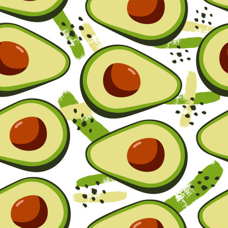 Avocado seamless pattern on white background with grunge dots and strokes. Perfect for textile,...