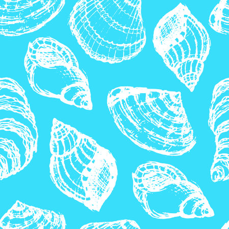 Seamless pattern with seashells. Hand drawn vector illustration in sketch style. Perfect for greetings, invitations, wrapping paper, textile and web design.のイラスト素材