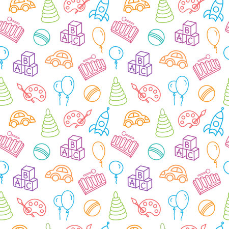 Seamless pattern with toys on white background. Vector illustration.のイラスト素材