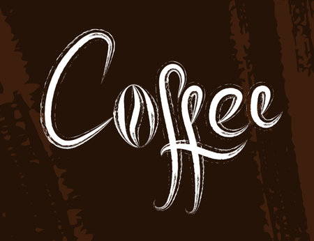 Coffee handwritten lettering artwork on brown vintage background. Vector illustrationのイラスト素材