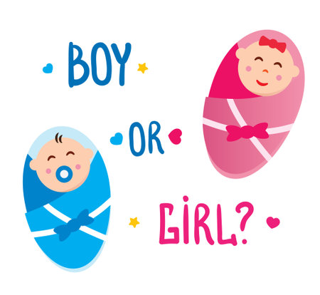 Newborn cute babies wrapped in blanket. Boy or girl illustration. Baby shower party greeting cardのイラスト素材