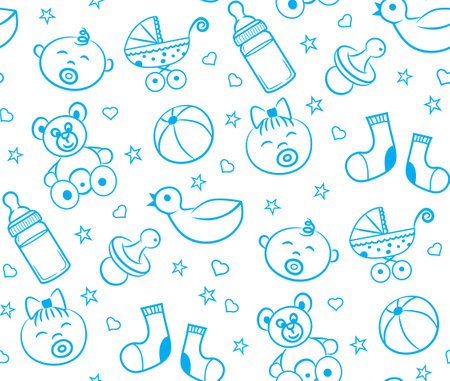 Cute baby seamless pattern for textile, print, greeting cards, wrapping paper, wallpaper. Vector illustration design line sketch stileのイラスト素材