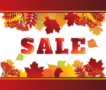 Autumn sale background decorated with leaves for shopping sale or promo poster or web banner.のイラスト素材