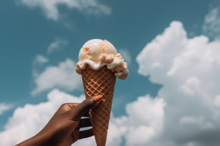 ice cream in the hand on the skyの素材