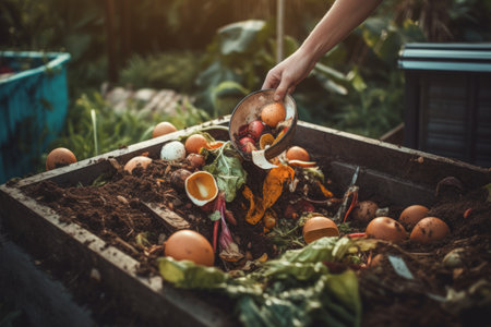 Hands close up composting food wasteの素材