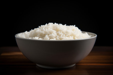 Bowl of white rice on the table, AI generatedの素材