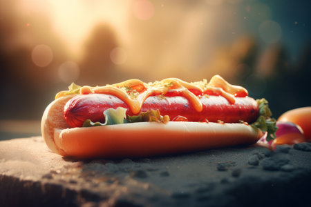 Tasty hot dog close up, AI generatedの素材