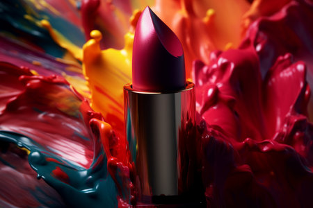 Red lipstick on colorful background, AI generatedの素材