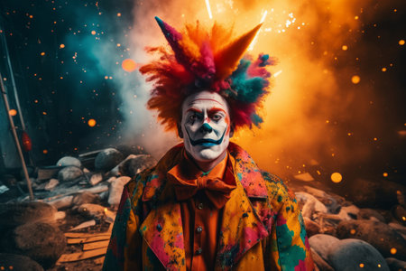 Clown in colorful explosion. AI generatedの素材
