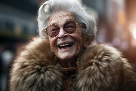 Smiling grandma in furs, AI generatedの素材